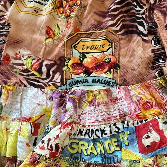 Vintage Jams World Skirt Ruffle Tiered Colorful Hawaii Guava Print Pull On Sz XS - Picture 3 of 4